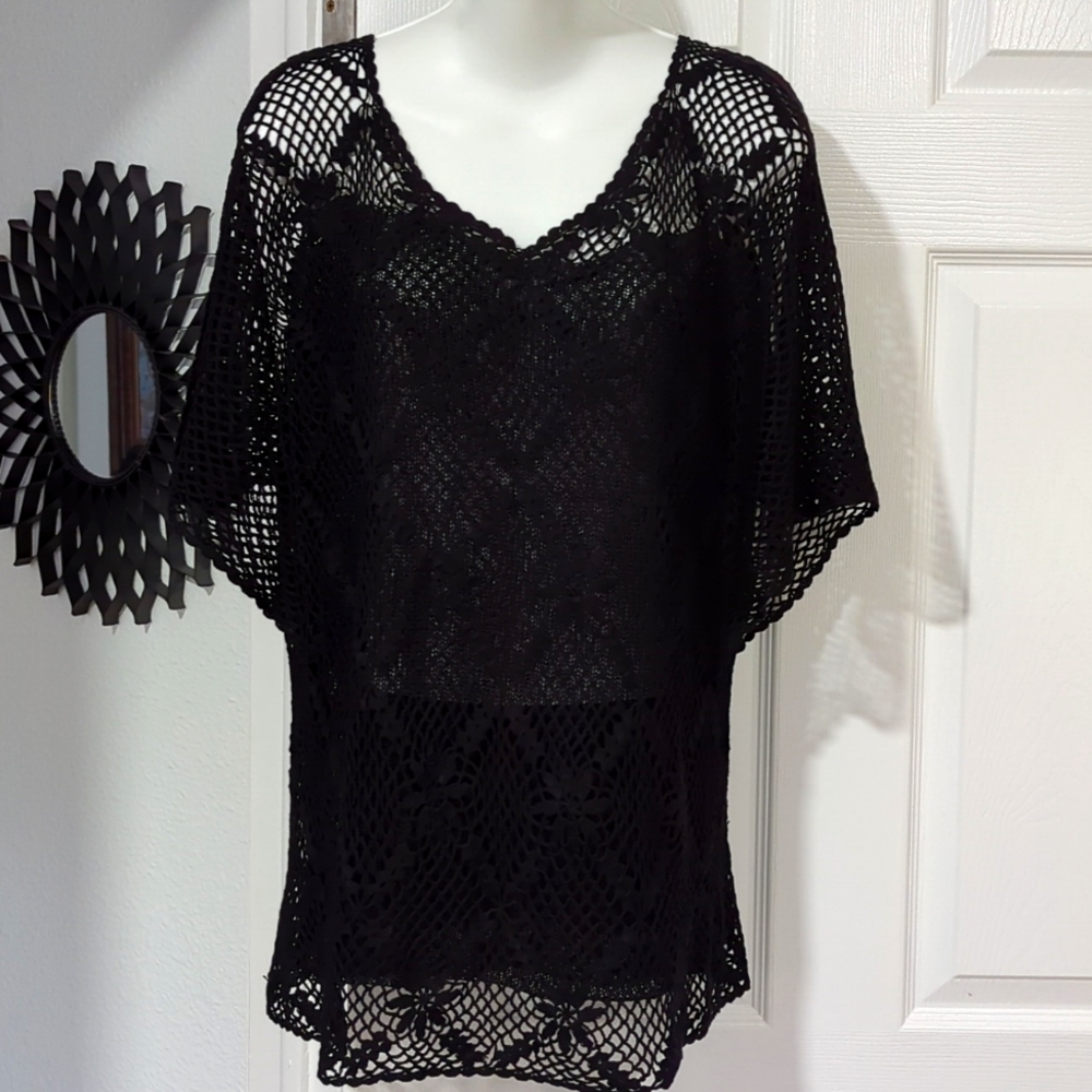 VINTAGE SASSY THAI CROCHET COVER-UP WITH UNDER LINER /TOP XL